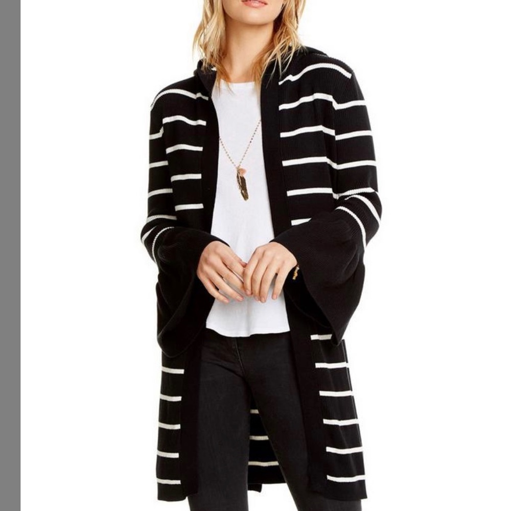 Chaser Hooded Stripe Belted Cardigan